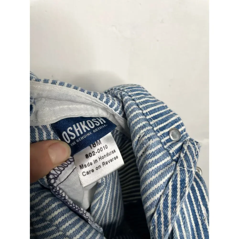 NEW Vintage Oshkosh B'Gosh Boys Blue Striped Overalls Vestbak 18 Months